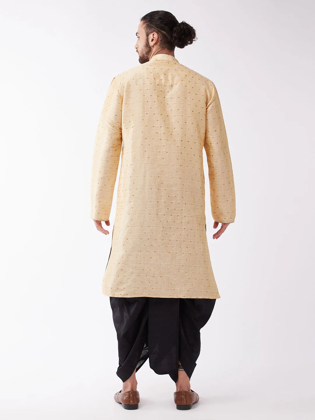 Men's Beige And Black Silk Blend Kurta And Dhoti Set - Vastramay