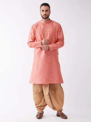 Men's Pink And Rose Gold Silk Blend Kurta And Dhoti Set - Vastramay