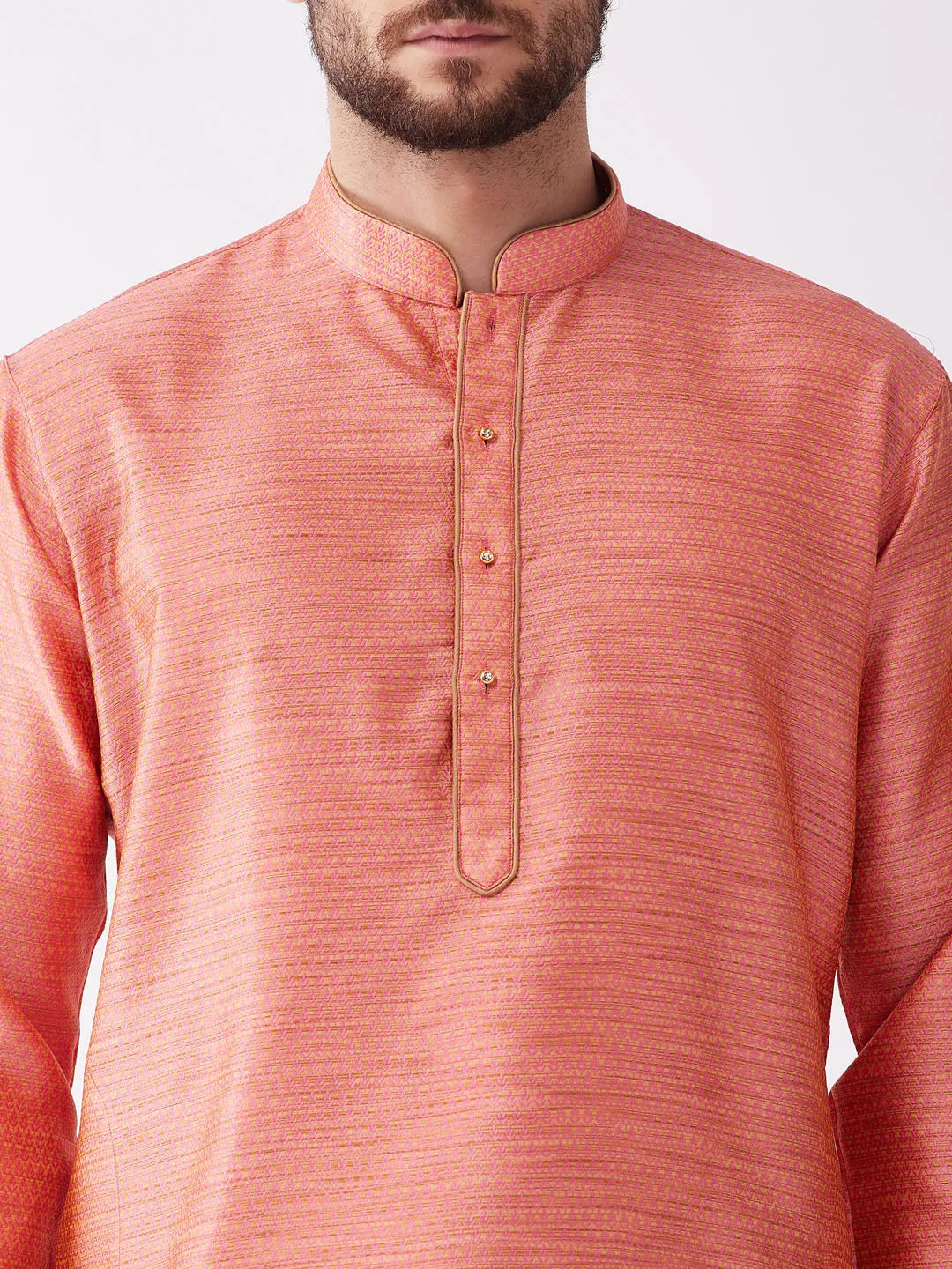 Men's Pink And Rose Gold Silk Blend Kurta And Dhoti Set - Vastramay