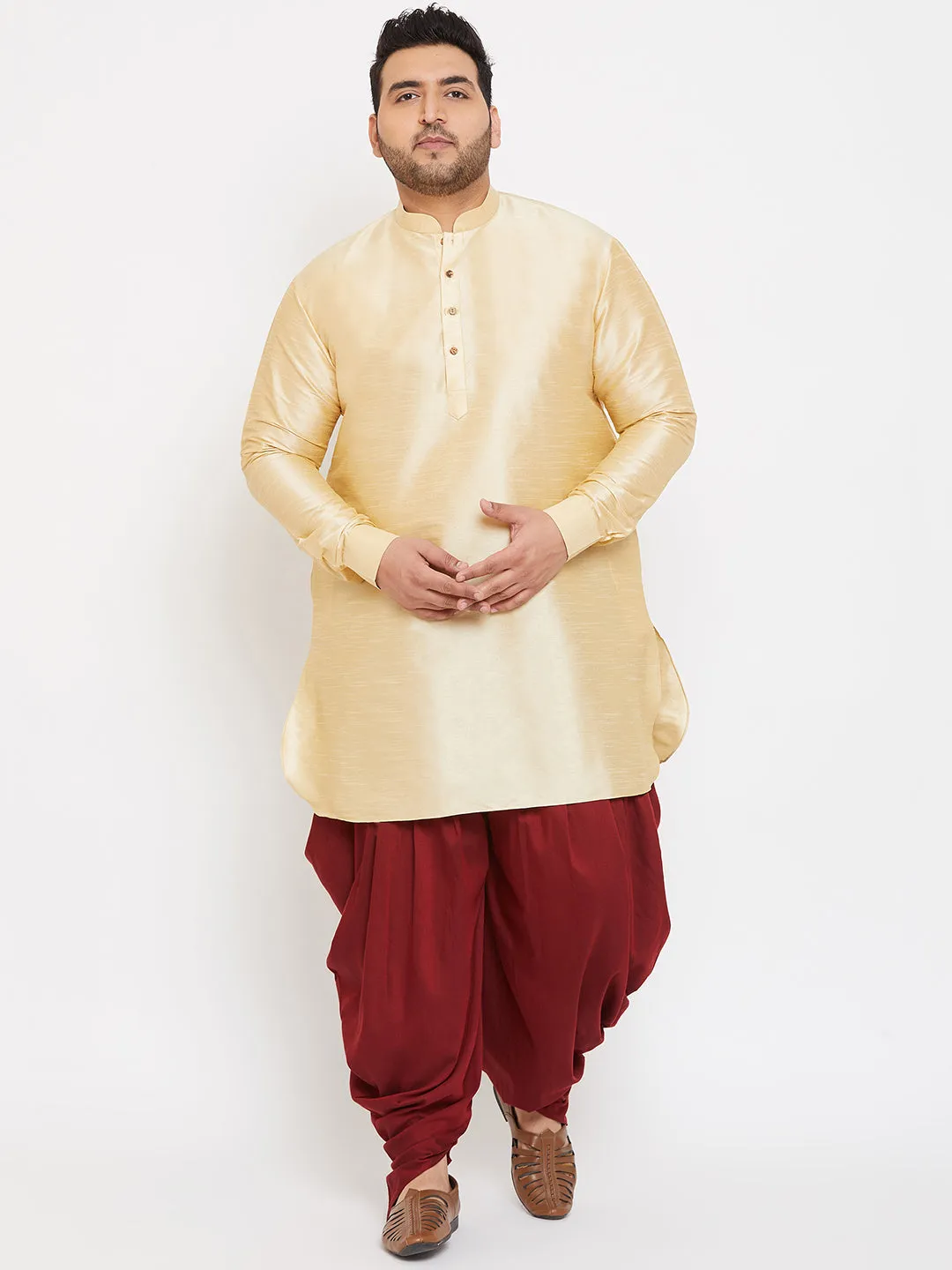 Men's Plus Gold Silk Blend Kurta - Vastramay