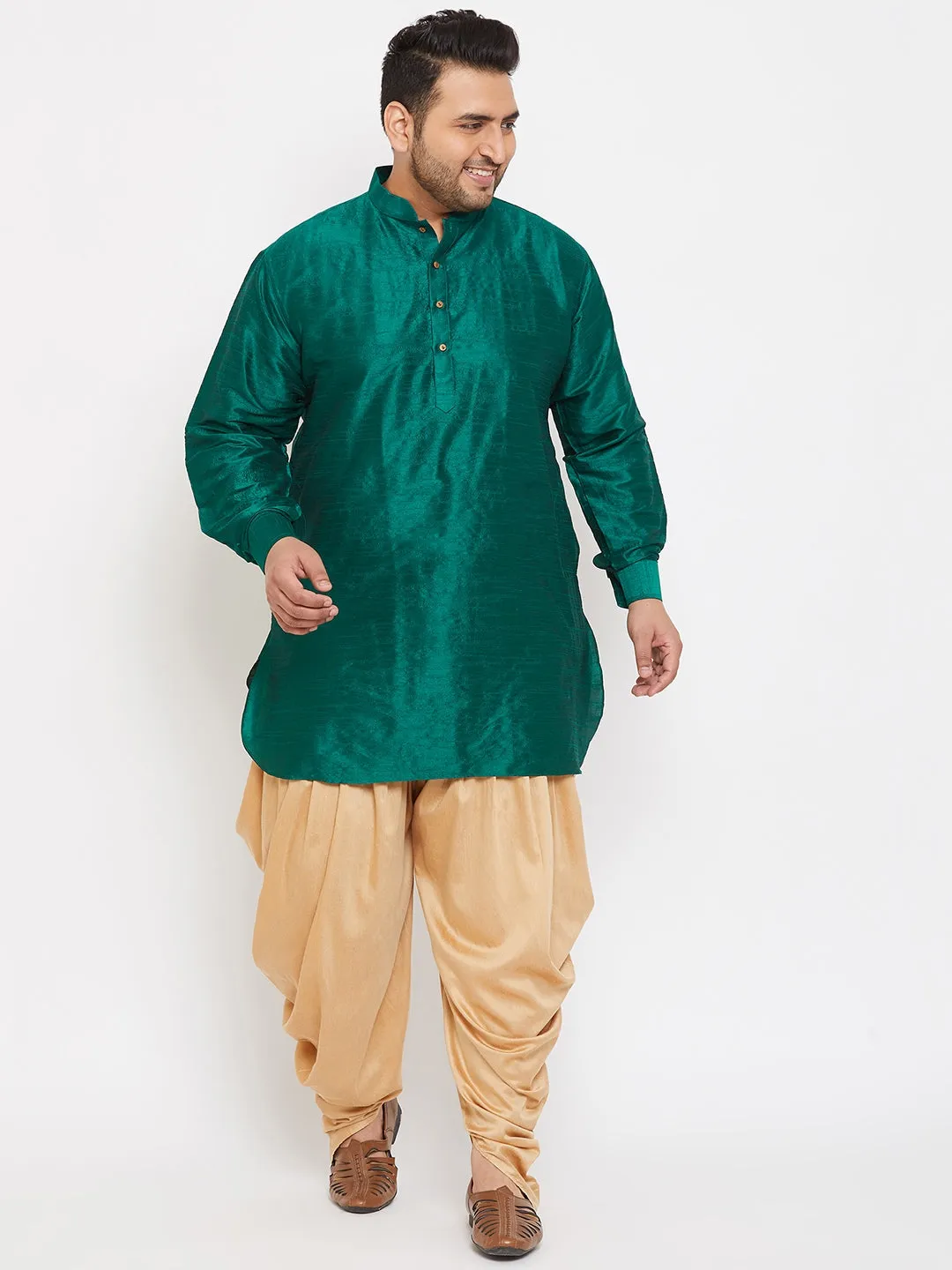 Men's Plus Green Silk Blend Kurta - Vastramay