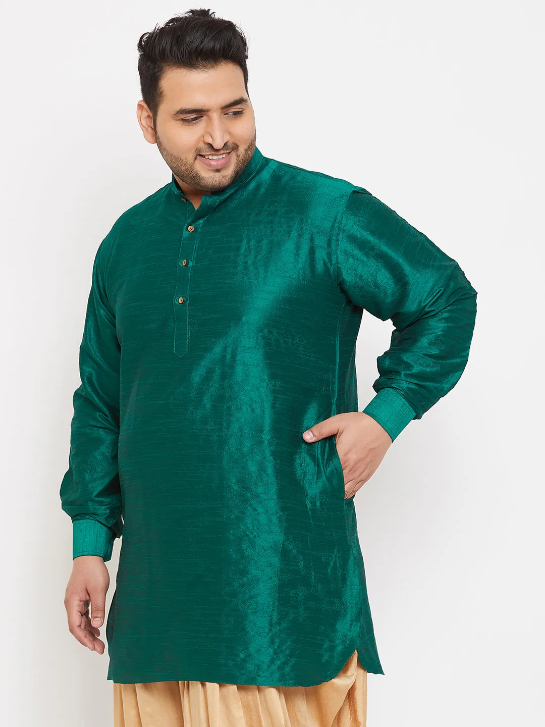 Men's Plus Green Silk Blend Kurta - Vastramay