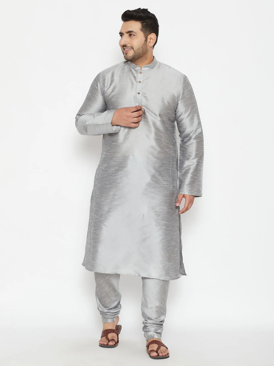 Men's Plus Grey Silk Blend Kurta - Vastramay