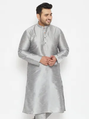 Men's Plus Grey Silk Blend Kurta - Vastramay