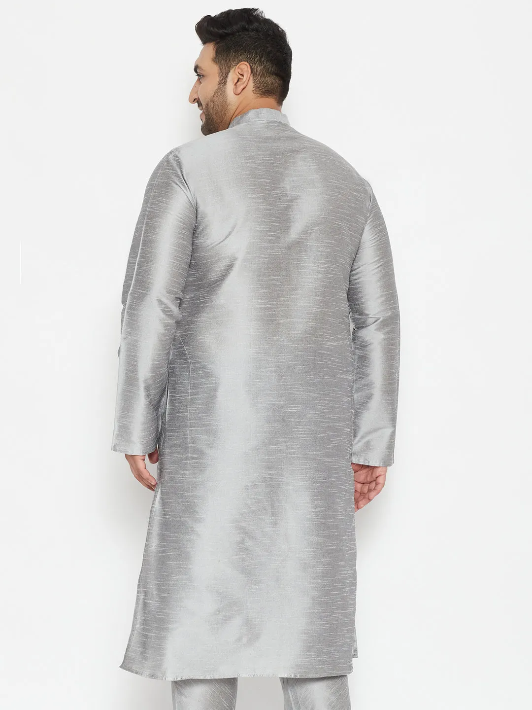 Men's Plus Grey Silk Blend Kurta - Vastramay