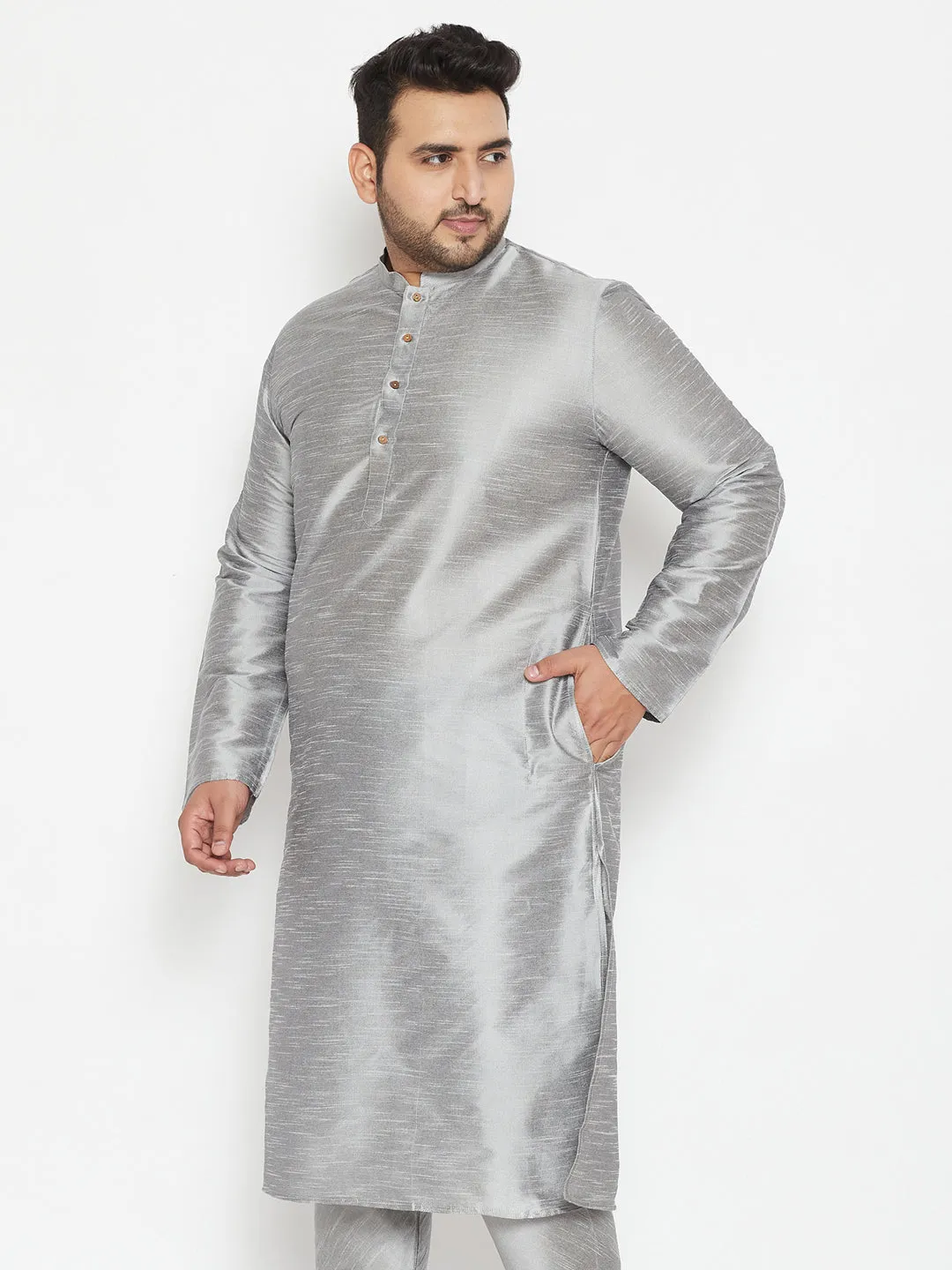 Men's Plus Grey Silk Blend Kurta - Vastramay