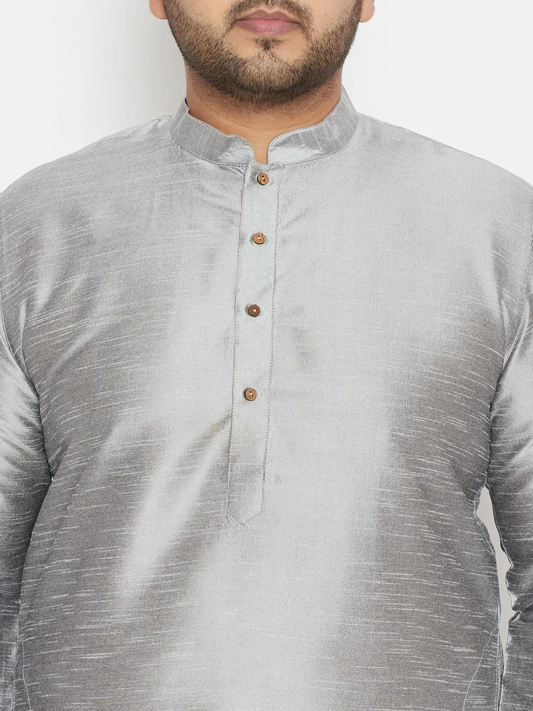 Men's Plus Grey Silk Blend Kurta - Vastramay