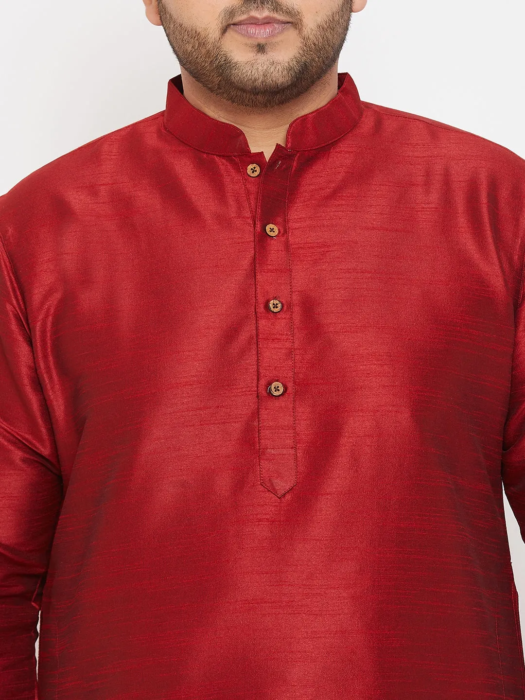 Men's Plus Maroon And Gold Silk Blend Kurta Pyjama Set - Vastramay