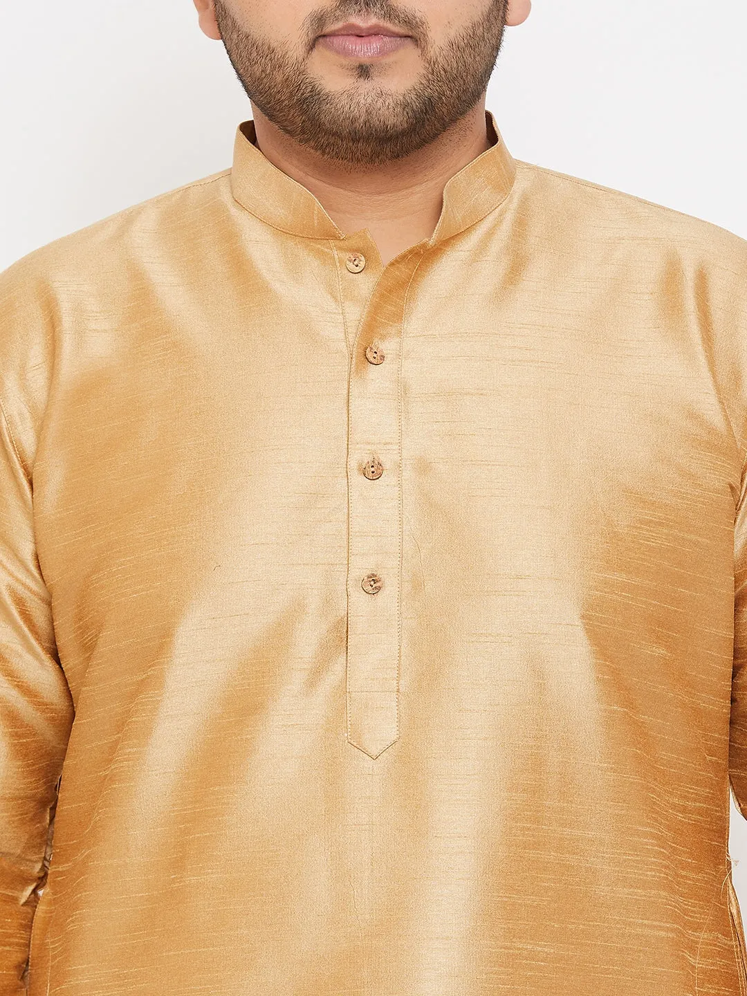 Men's Plus Rose Gold Silk Blend Kurta Pyjama Set - Vastramay