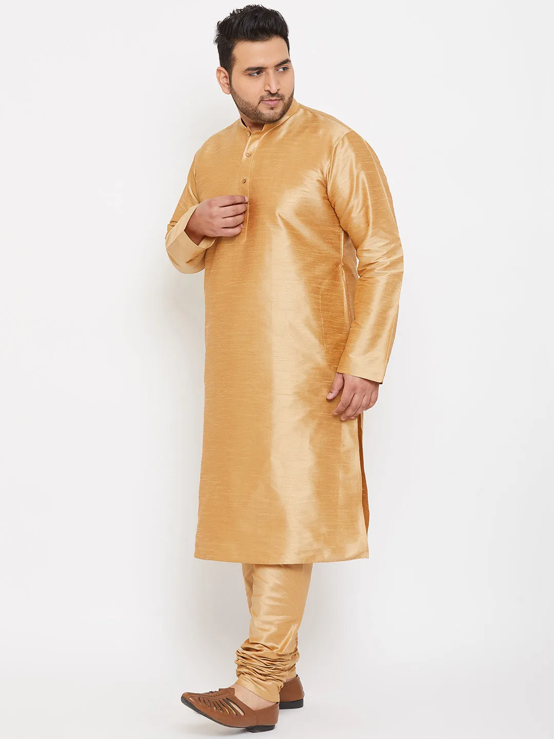 Men's Plus Rose Gold Silk Blend Kurta Pyjama Set - Vastramay