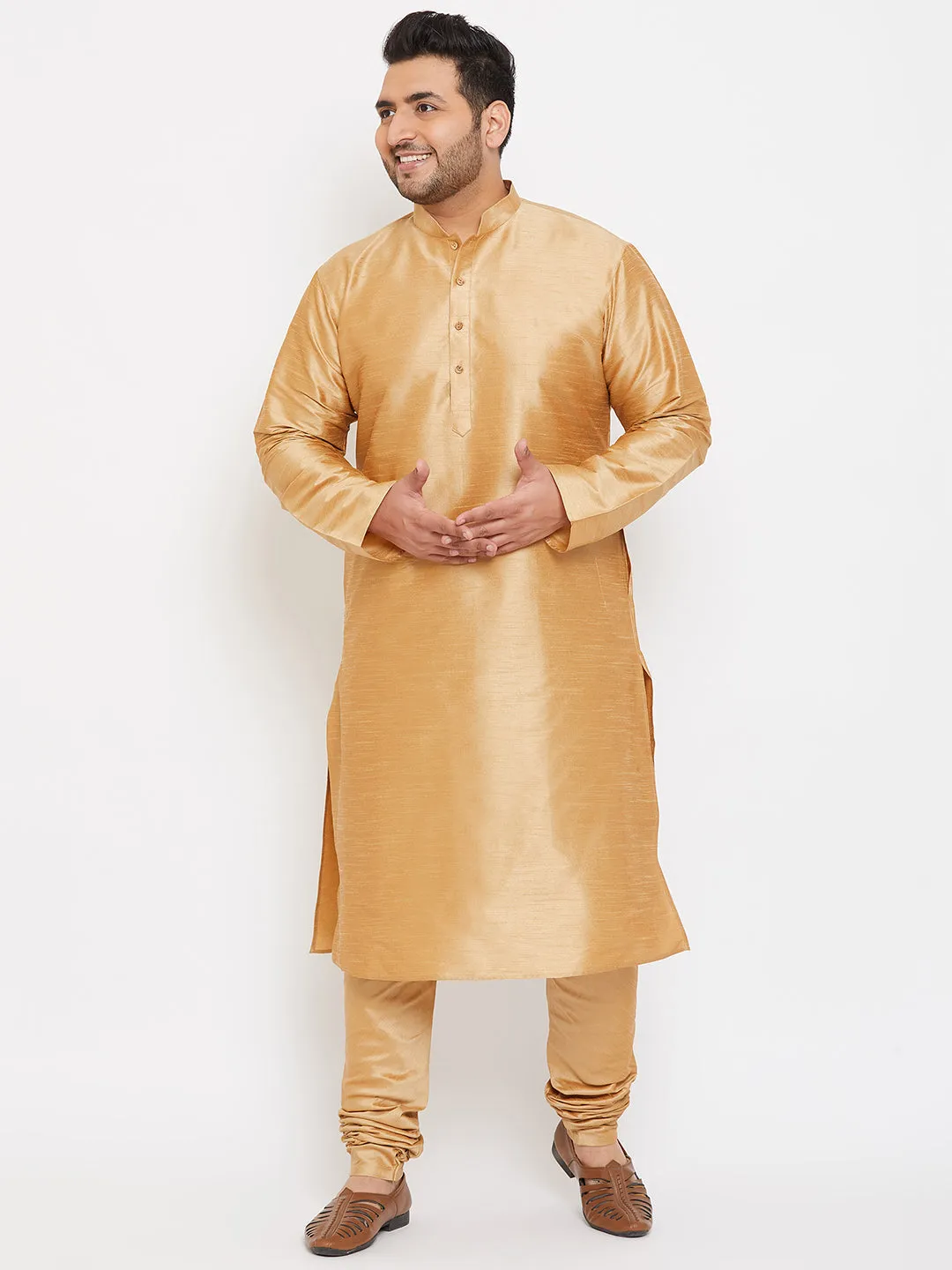 Men's Plus Rose Gold Silk Blend Kurta Pyjama Set - Vastramay