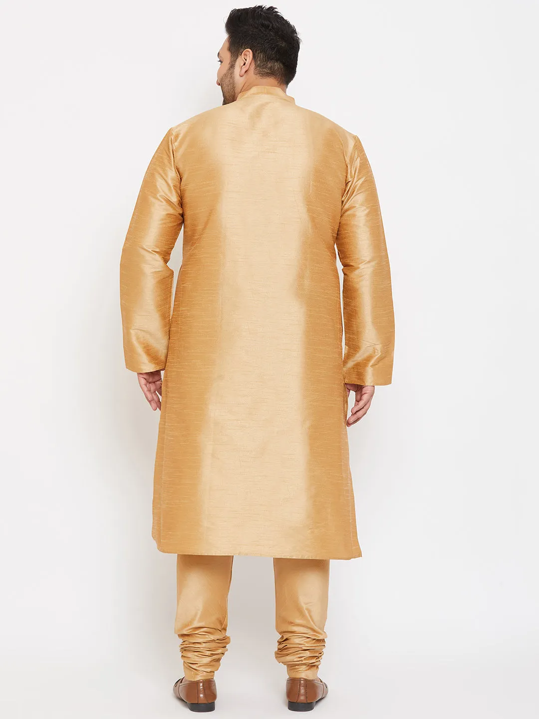 Men's Plus Rose Gold Silk Blend Kurta Pyjama Set - Vastramay