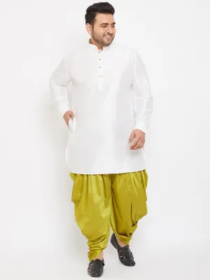 Men's Plus White And Cyan Green Silk Blend Kurta And Dhoti Set - Vastramay