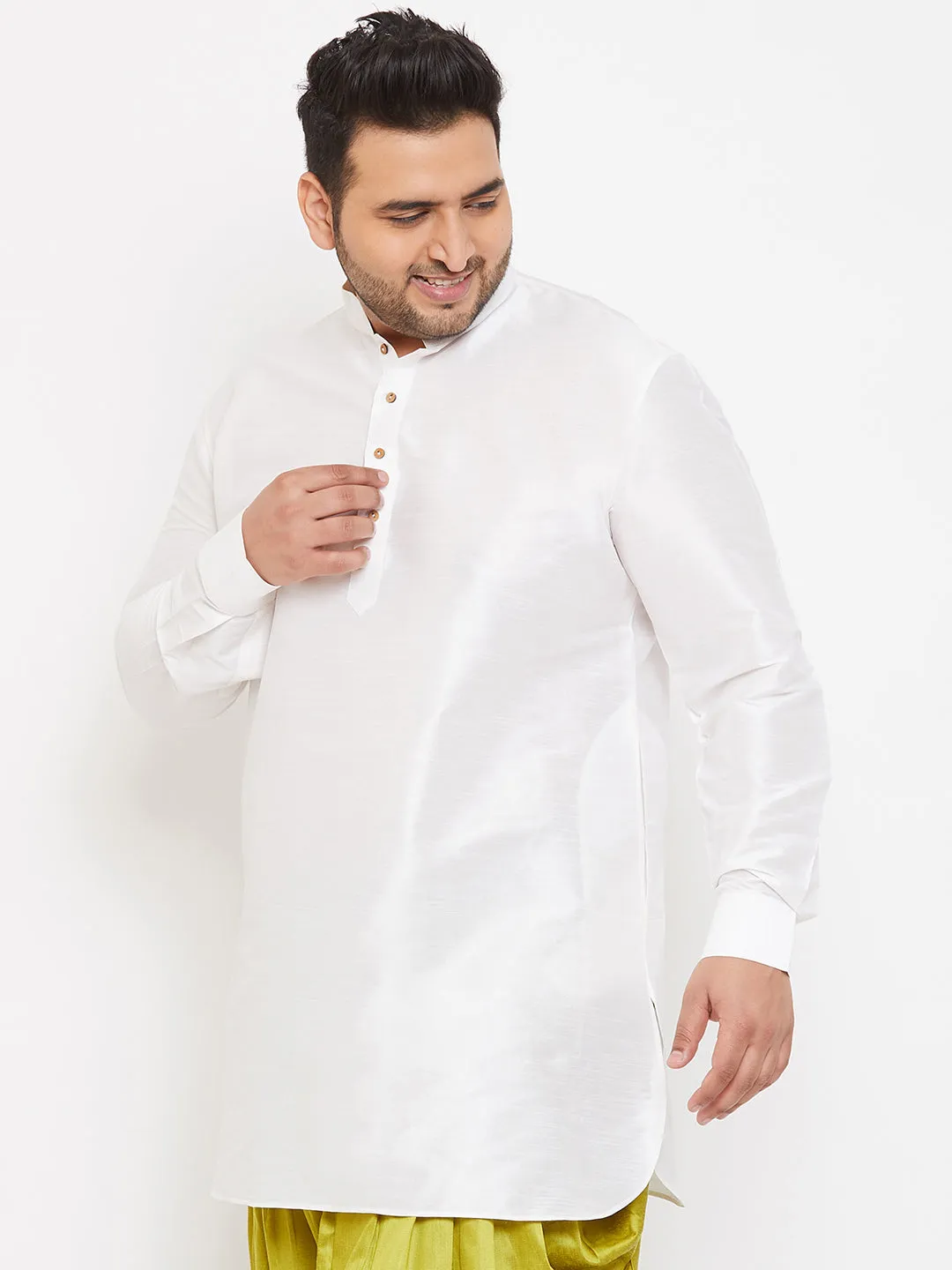 Men's Plus White Silk Blend Kurta - Vastramay