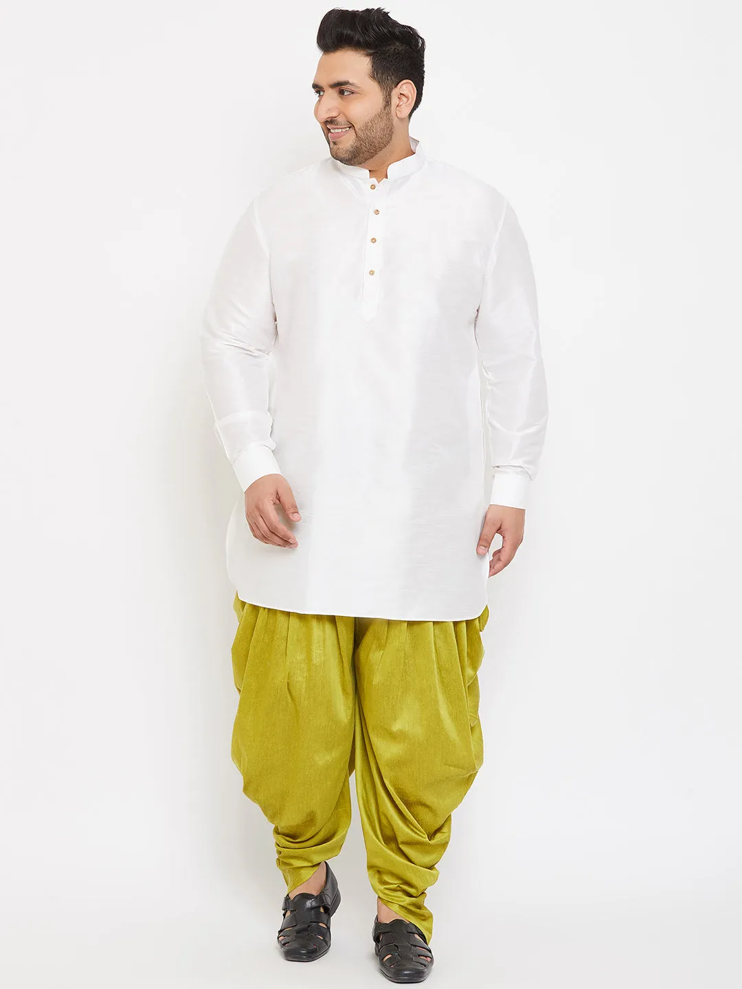 Men's Plus White Silk Blend Kurta - Vastramay