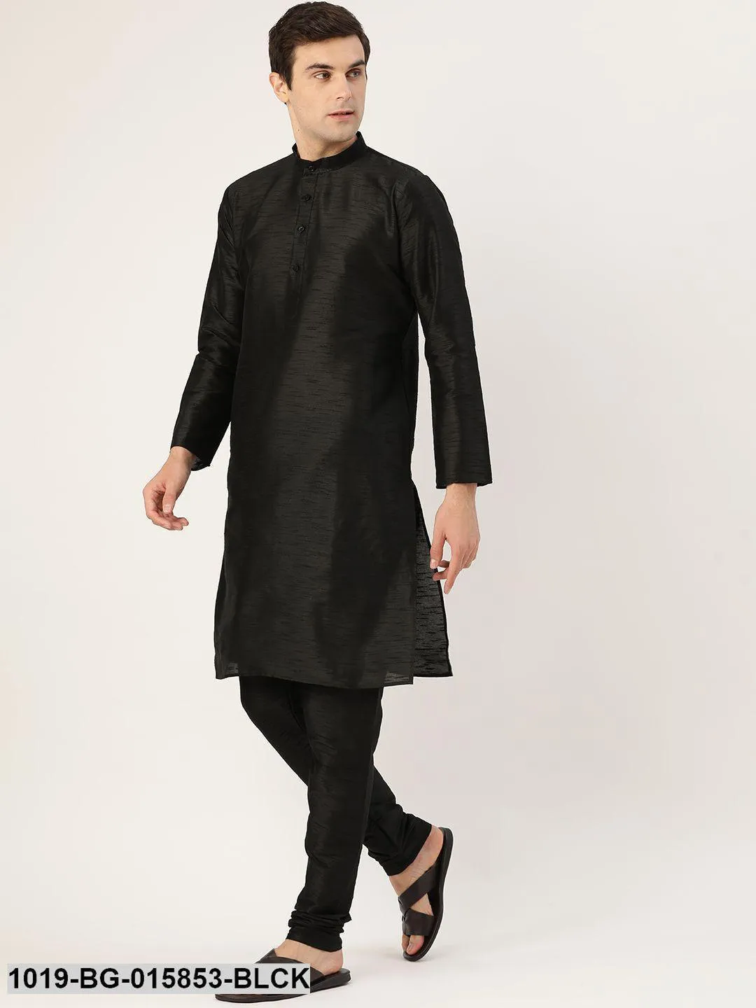 Men's Silk Blend Black Kurta Pyjama & Sea Green Nehru jacket Combo - Sojanya