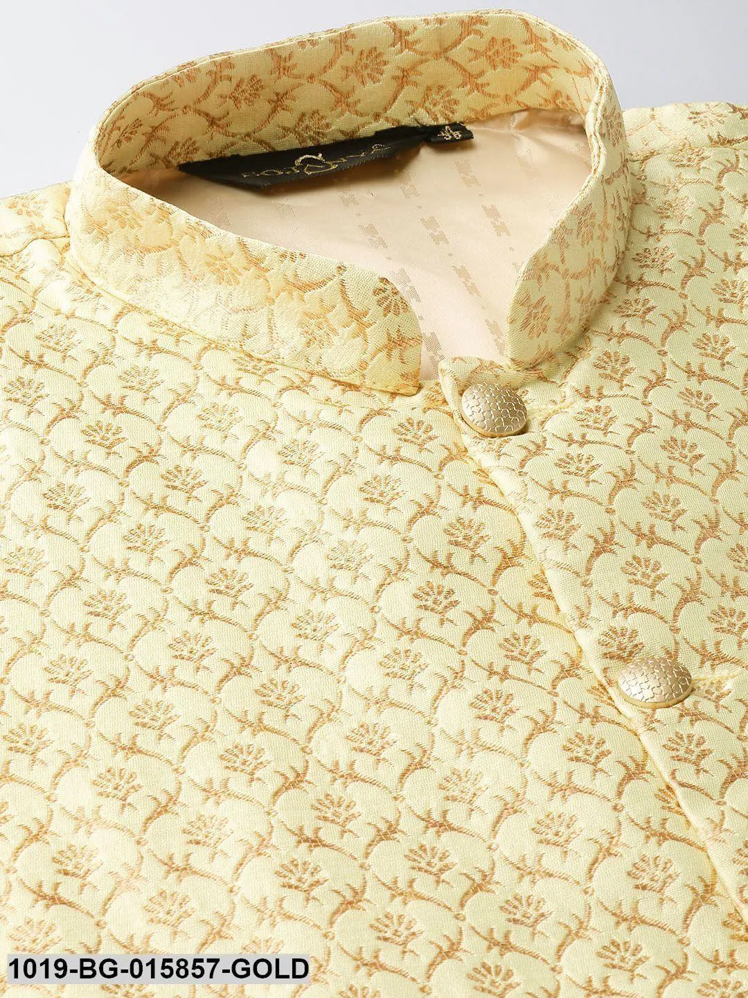 Men's Silk Blend Gold Kurta Pyjama & Lime Green Nehru jacket Combo - Sojanya