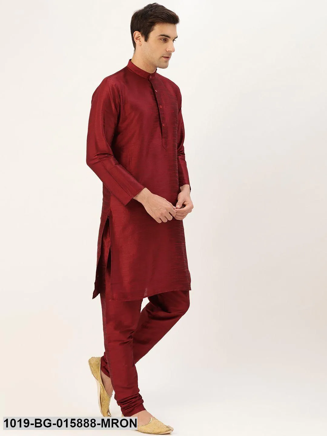 Men's Silk Blend Maroon Kurta Pyjama & Dark Green Nehru jacket Combo - Sojanya