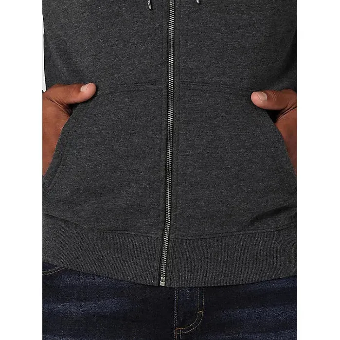 MEN'S WRANGLER VINTAGE LOGO FULL ZIP HOODIE IN CAVIAR HEATHER