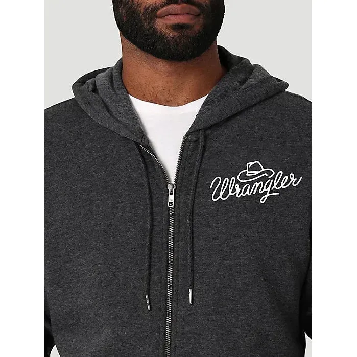 MEN'S WRANGLER VINTAGE LOGO FULL ZIP HOODIE IN CAVIAR HEATHER