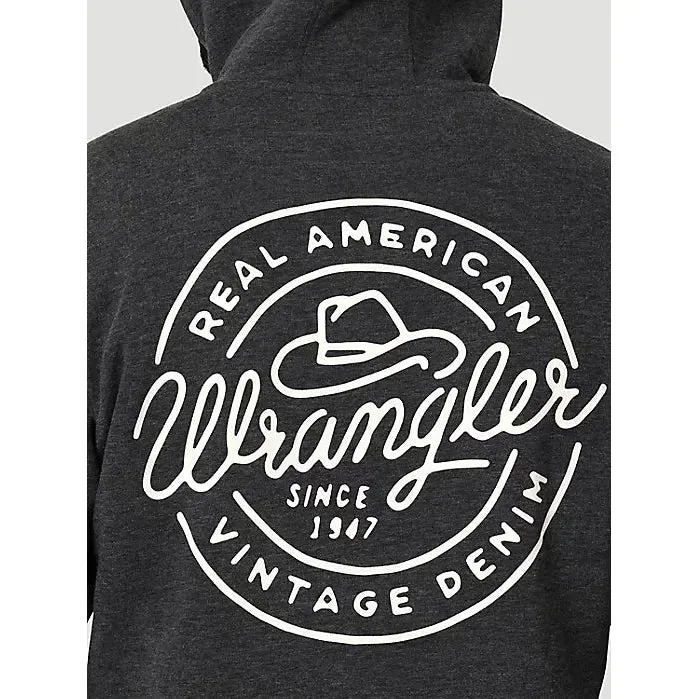 MEN'S WRANGLER VINTAGE LOGO FULL ZIP HOODIE IN CAVIAR HEATHER