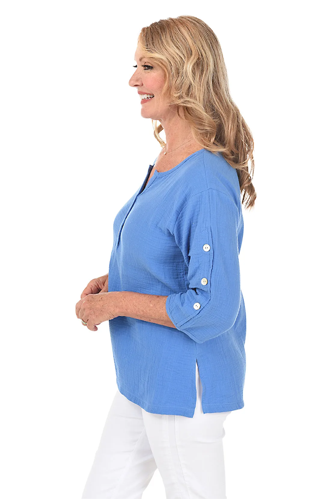 Nina Button Sleeve Gauze Blouse