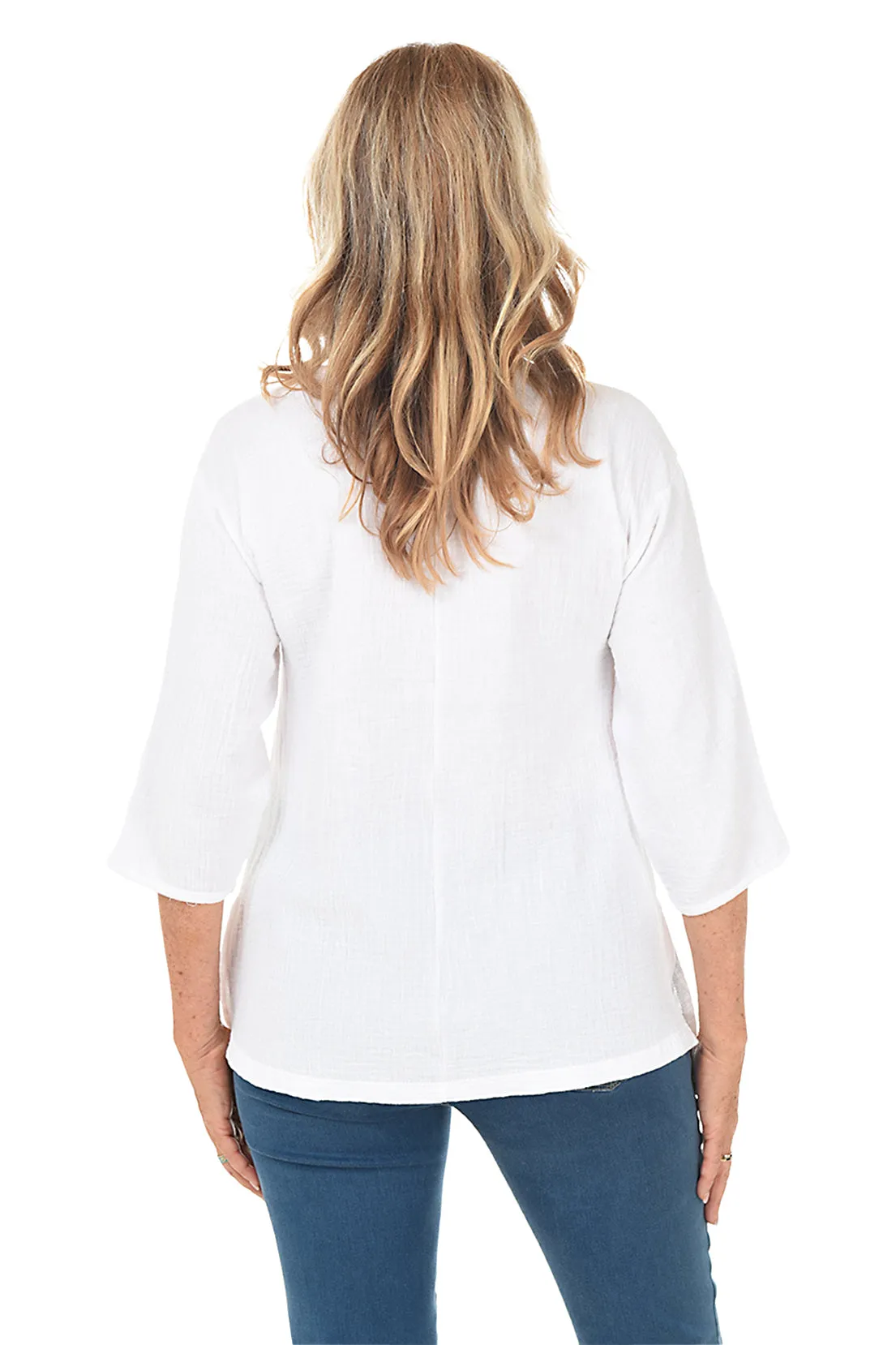 Petite Nina Button Sleeve Gauze Blouse