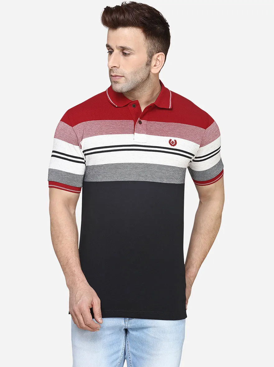 Red & White Striped Slim Fit Polo T-Shirt | Greenfibre