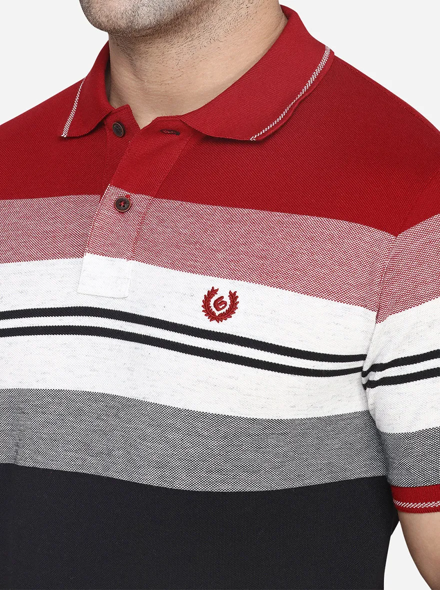 Red & White Striped Slim Fit Polo T-Shirt | Greenfibre