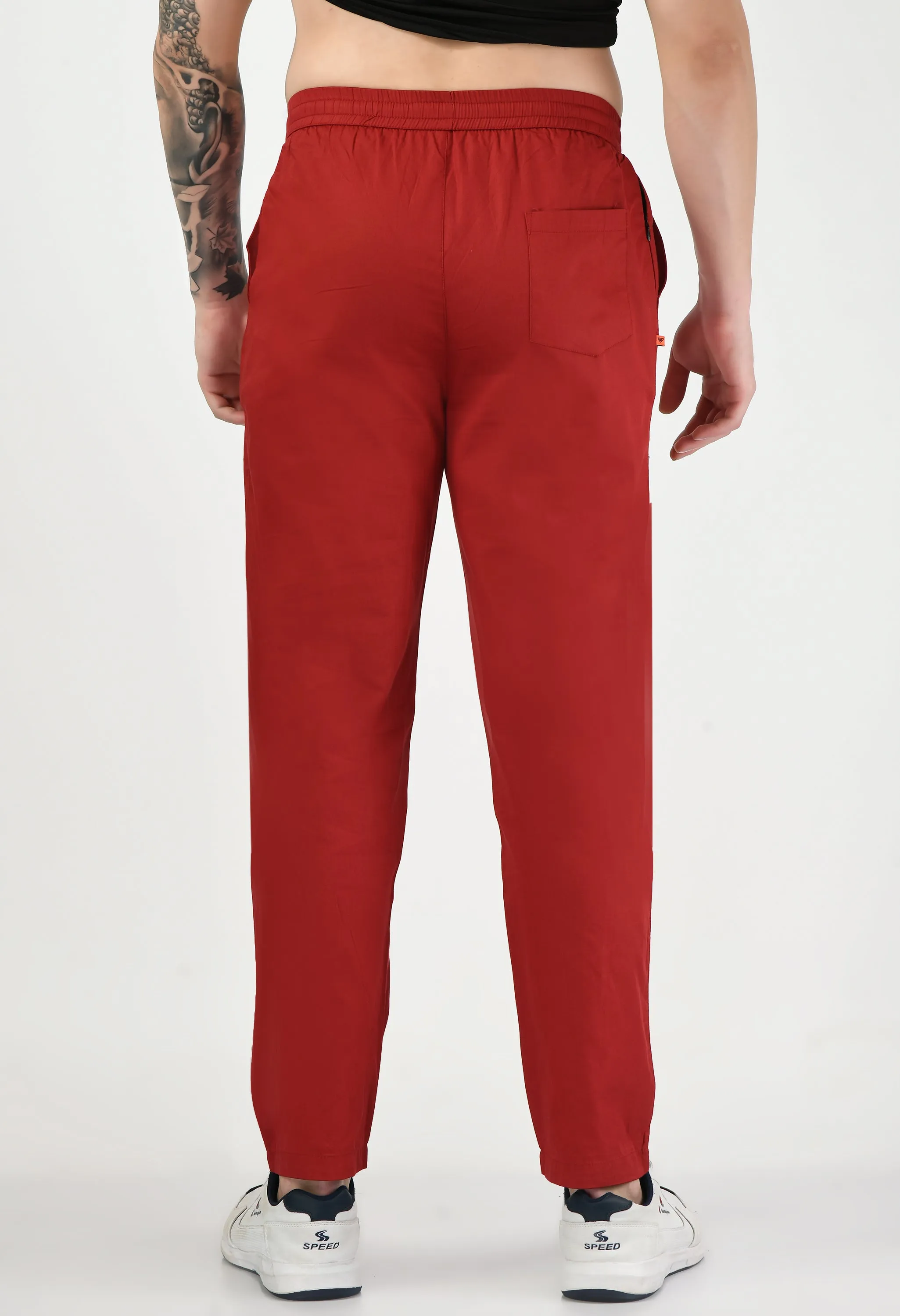 Red Plain Relaxed Fit Casual Trouser