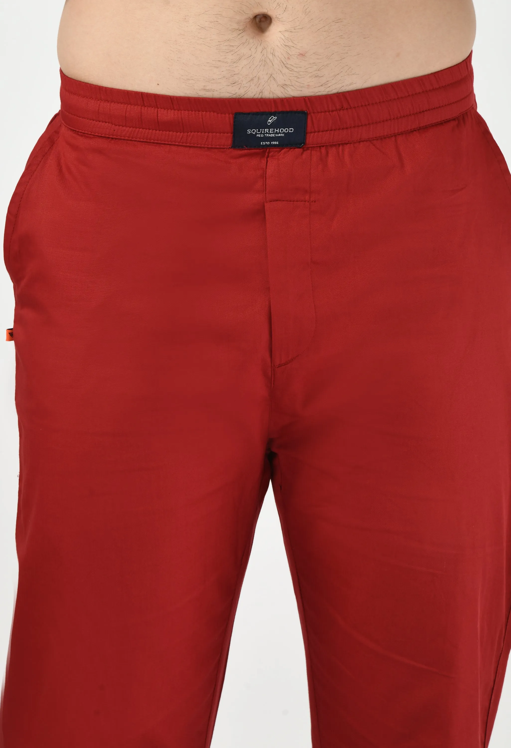 Red Plain Relaxed Fit Casual Trouser