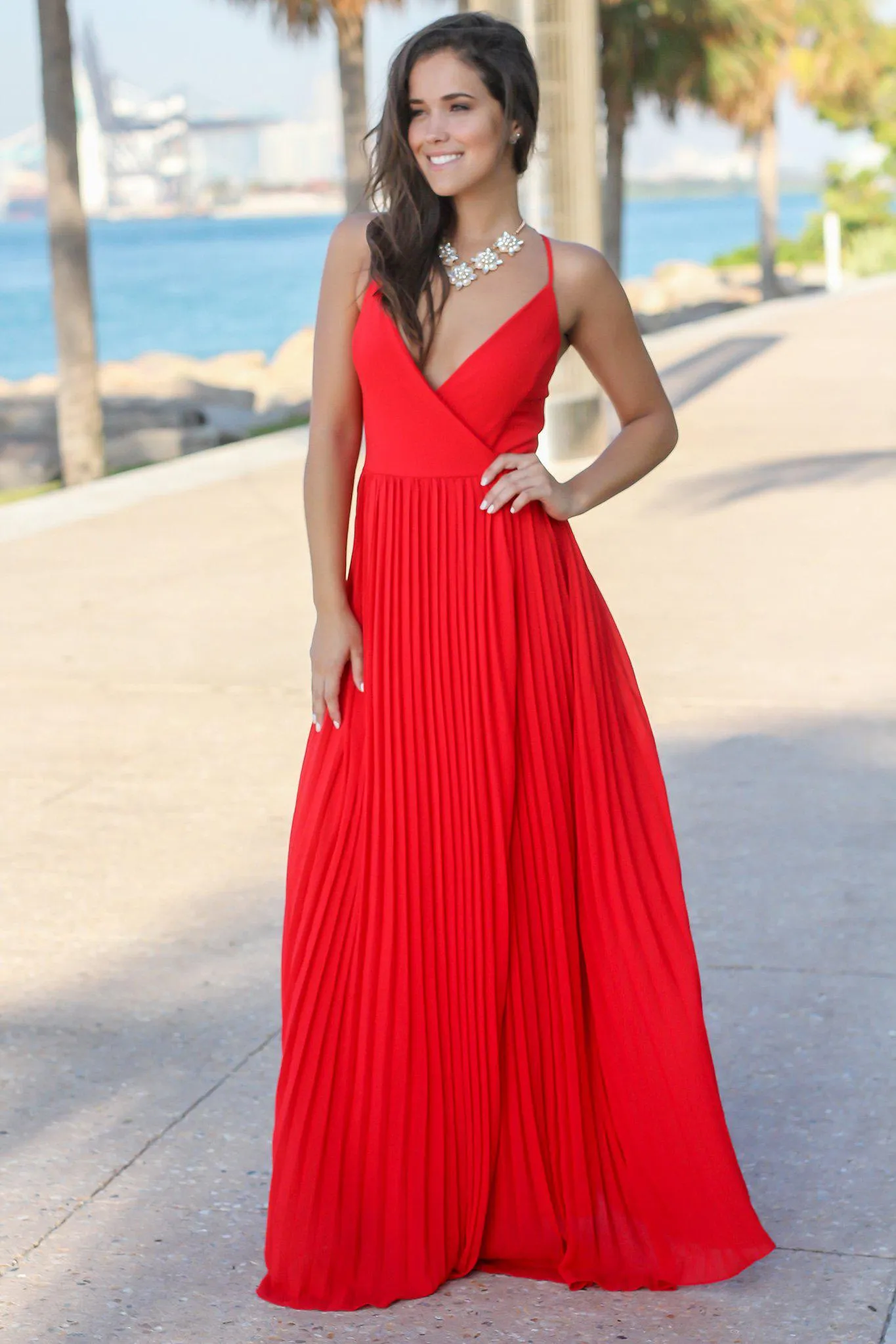 Red Wrap Dress with Strappy Back