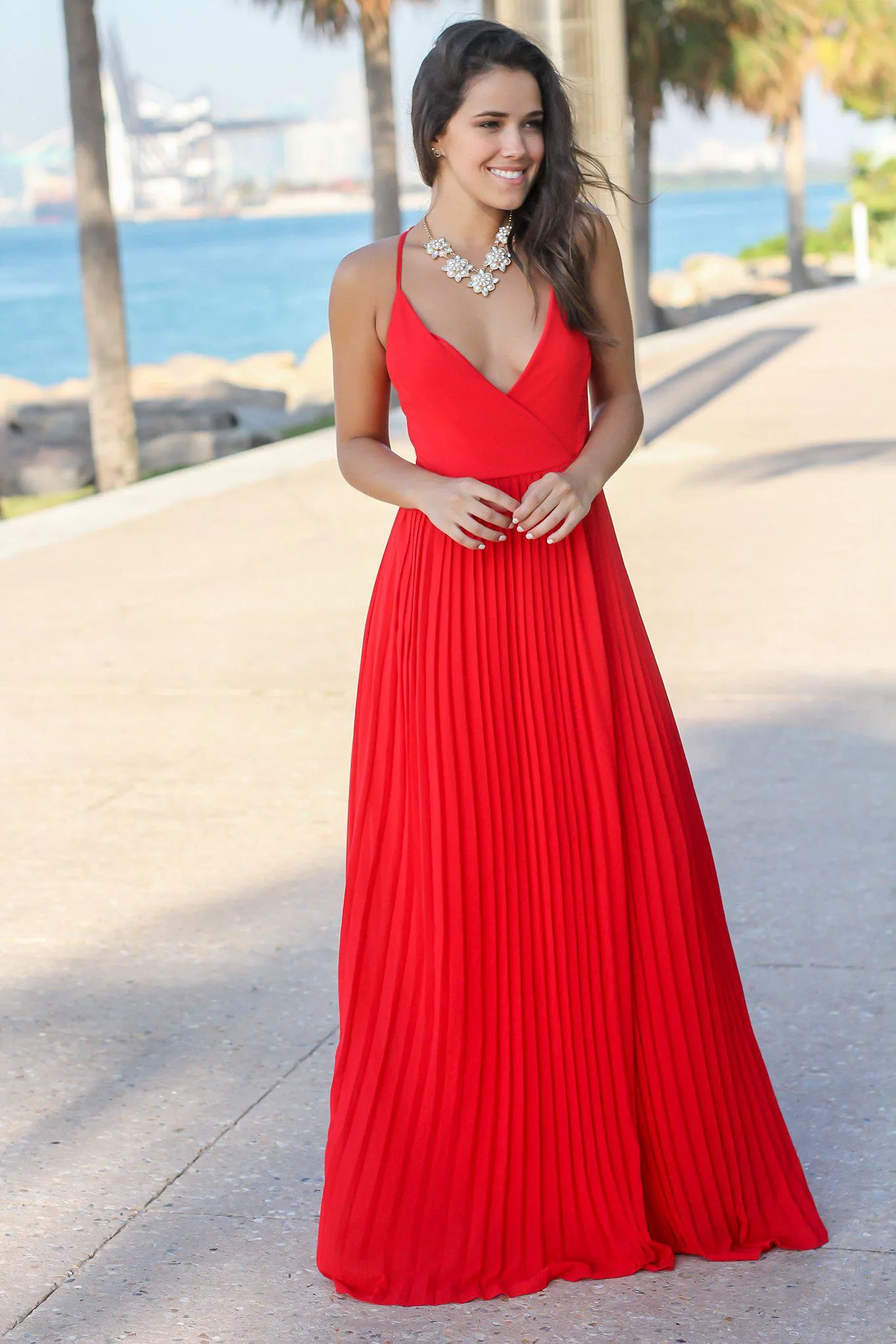 Red Wrap Dress with Strappy Back