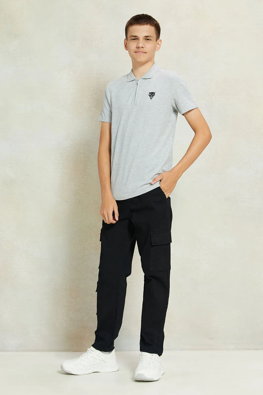 Senior Boys Grey Printed Polo Shirt