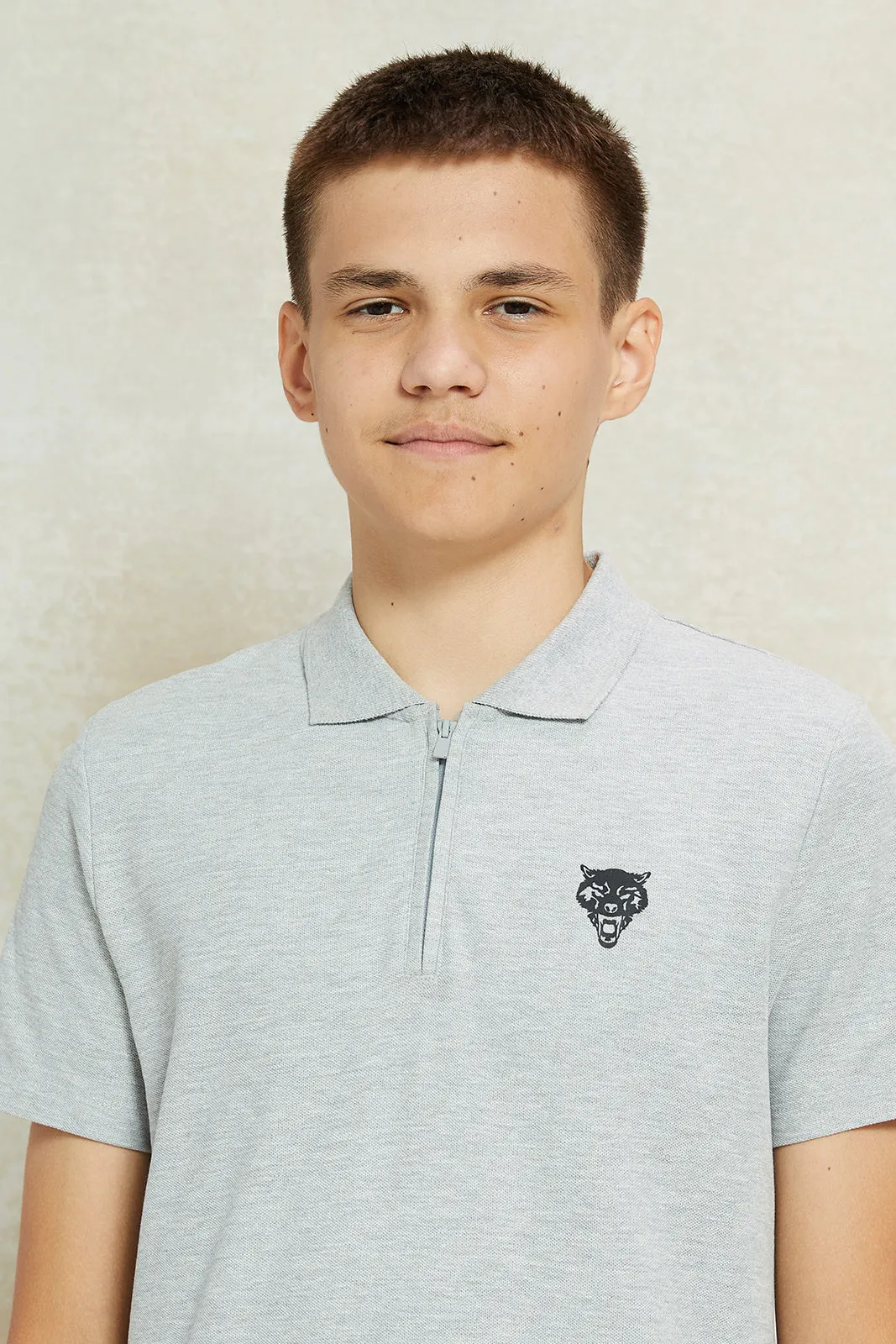 Senior Boys Grey Printed Polo Shirt