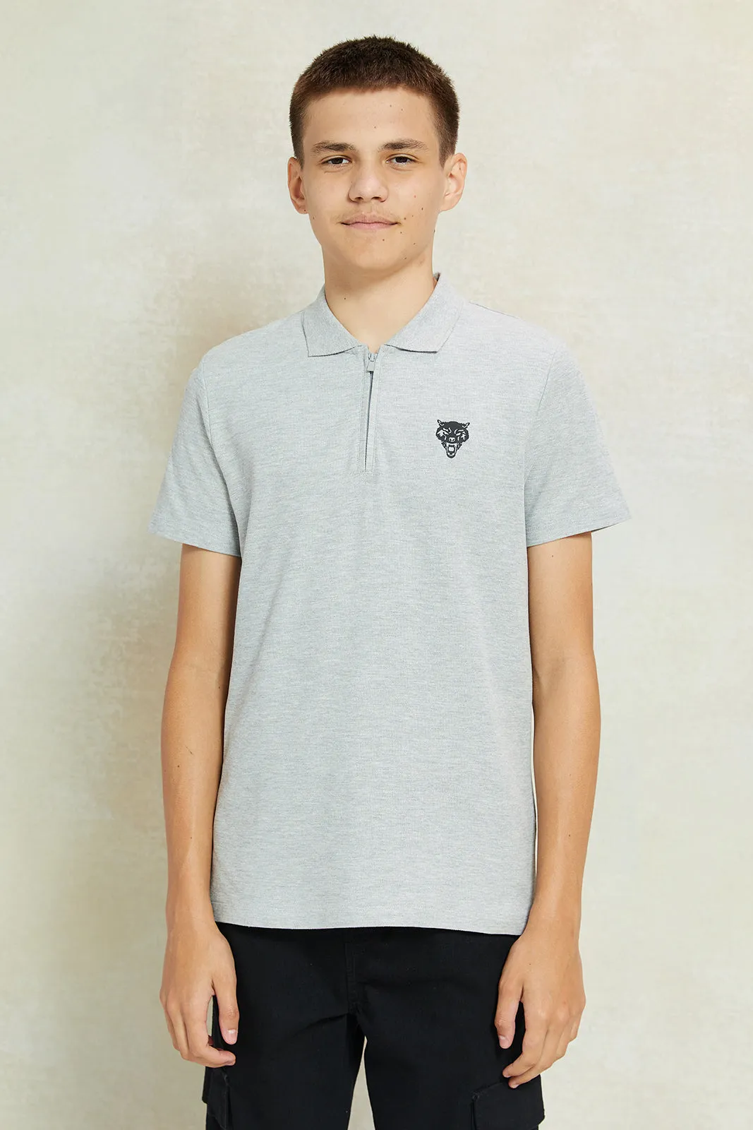 Senior Boys Grey Printed Polo Shirt