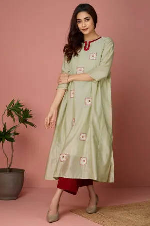 side gather chanderi a-line kurta - Pistachio & Dreams