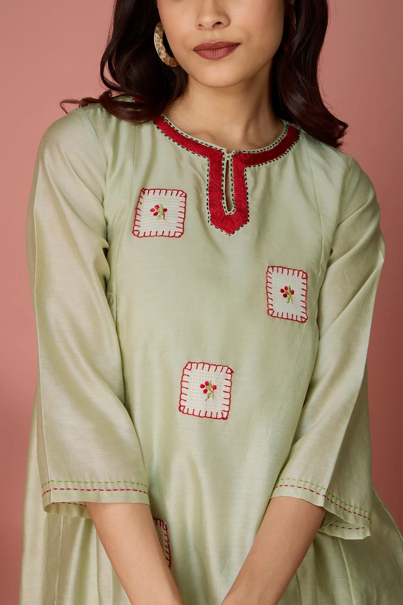 side gather chanderi a-line kurta - Pistachio & Dreams