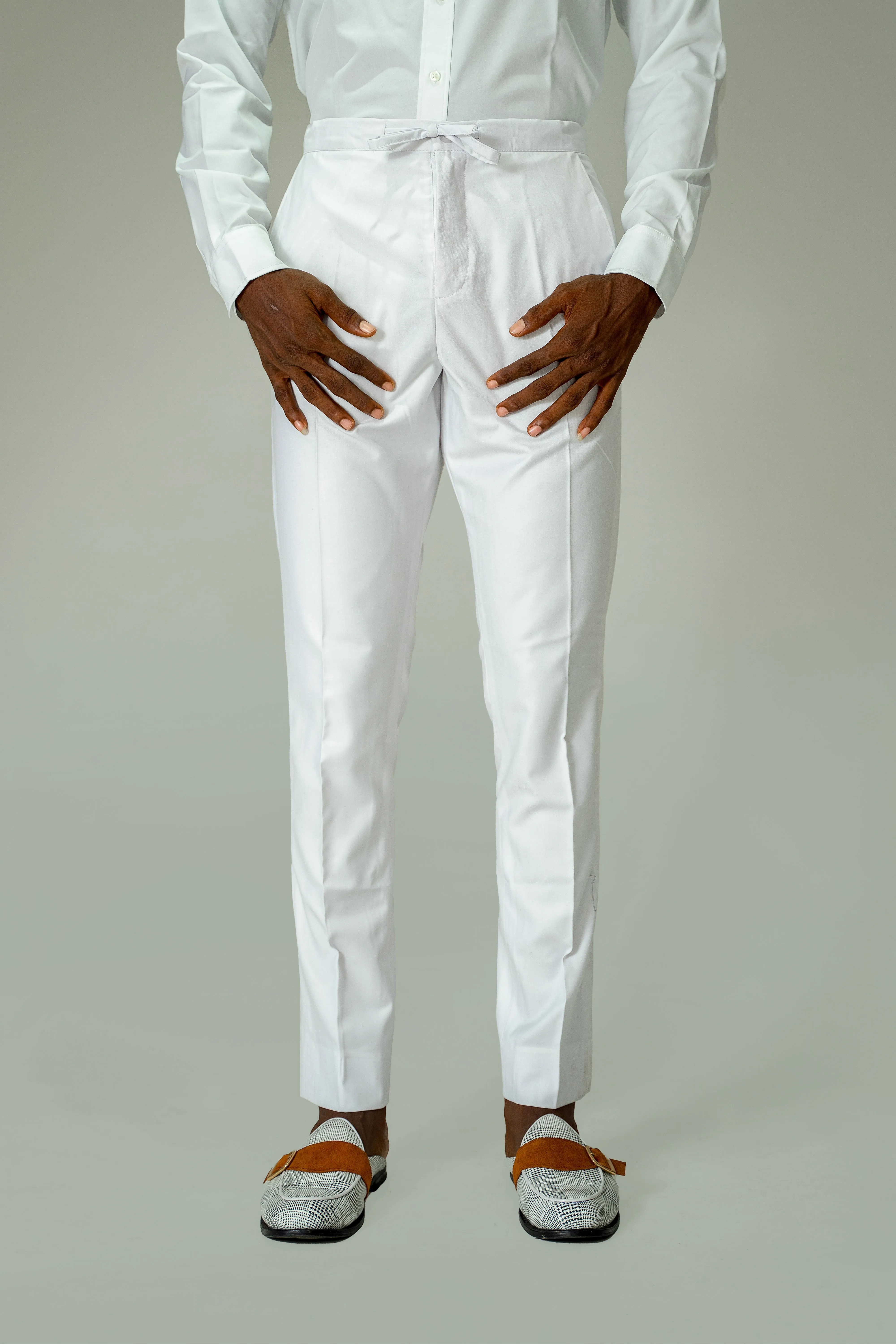 Standard Length Long Sleeve Wool Pants in White