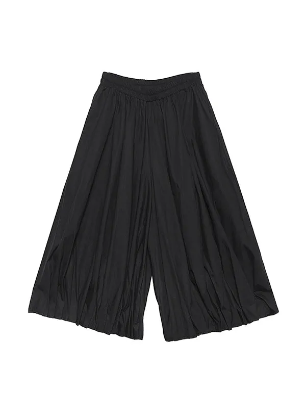 Stylish Black Solid Color High Waisted Wide Leg Pants