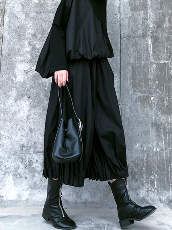 Stylish Black Solid Color High Waisted Wide Leg Pants