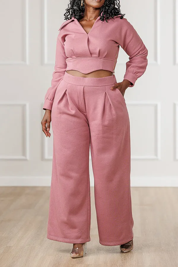 Stylish Pleated Top & Wide Leg Pants Set