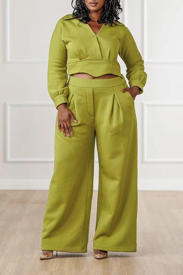 Stylish Pleated Top & Wide Leg Pants Set