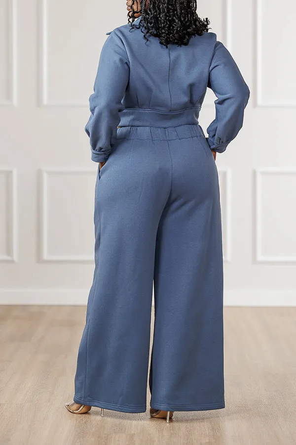 Stylish Pleated Top & Wide Leg Pants Set