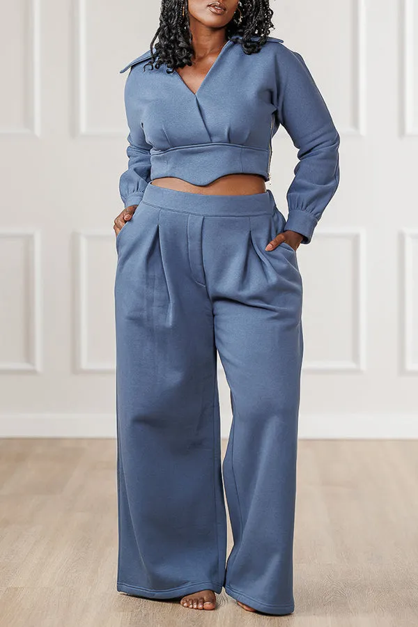 Stylish Pleated Top & Wide Leg Pants Set