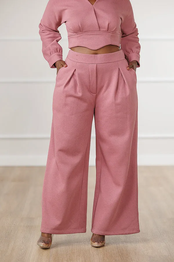 Stylish Pleated Top & Wide Leg Pants Set