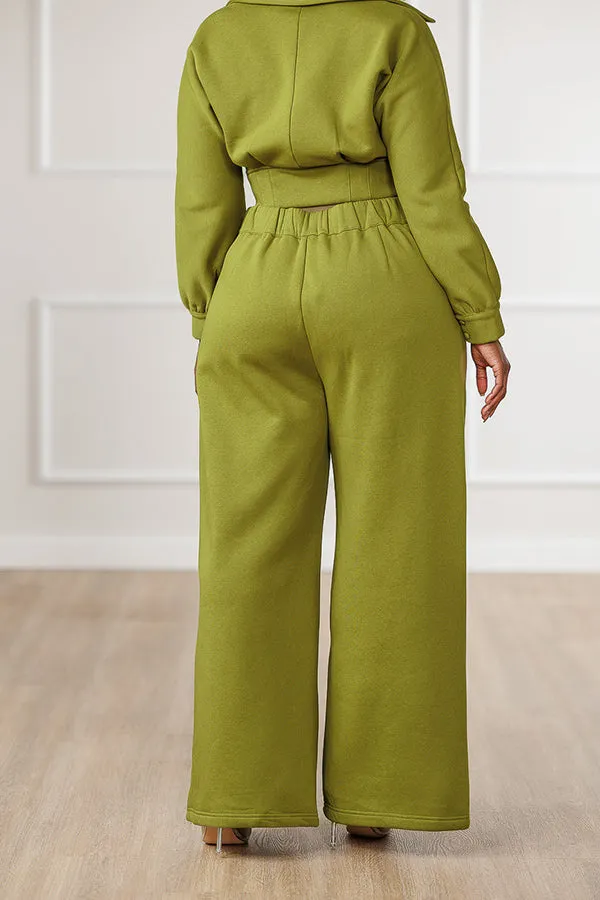 Stylish Pleated Top & Wide Leg Pants Set