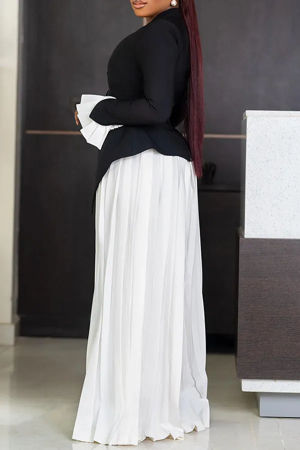 Stylish Trumpet Sleeve Blazer & Pleated Pants Set