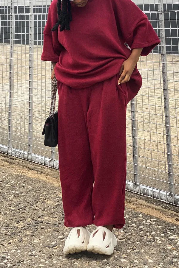 Stylish Velvet Round Neck Top & Pants Set