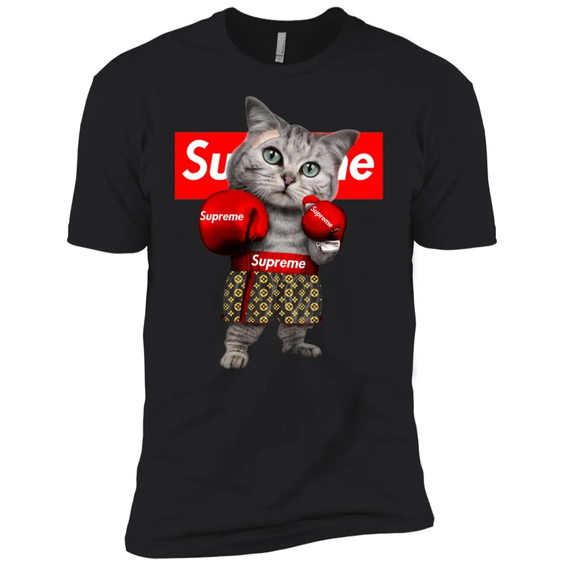 Supreme Boxing Cat Best Funny T-shirt Men Short Sleeve T-Shirt